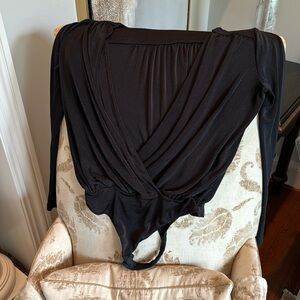 Free People Wrap Front Black Bodysuit